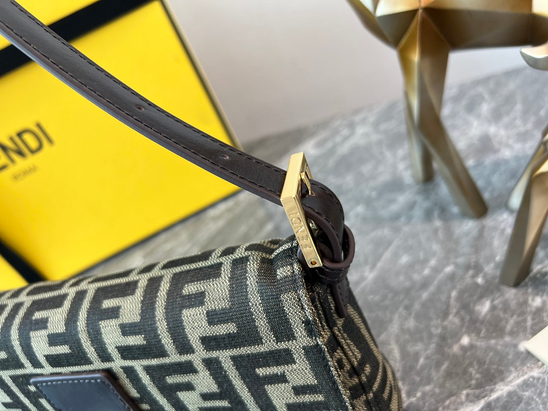 Fendi Baguette Brown Fabric FF Motif Shoulder Bag