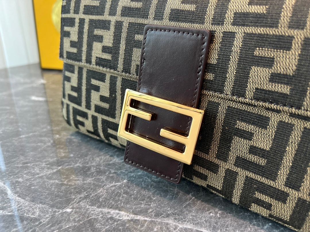 Fendi Baguette Brown Fabric FF Motif Shoulder Bag