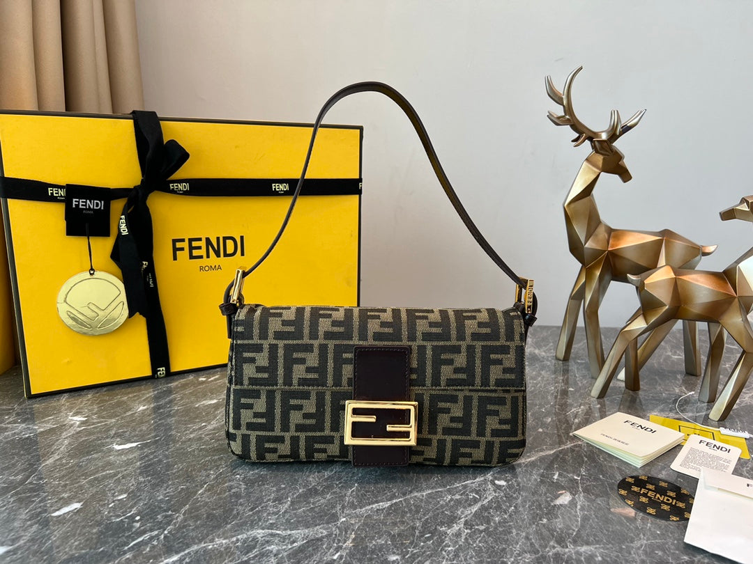 Fendi Baguette Brown Fabric FF Motif Shoulder Bag