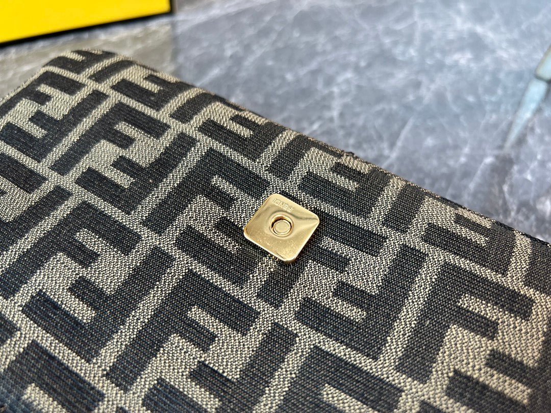 Fendi Baguette FF Monogram Canvas Shoulder Bag with Gold Hardware