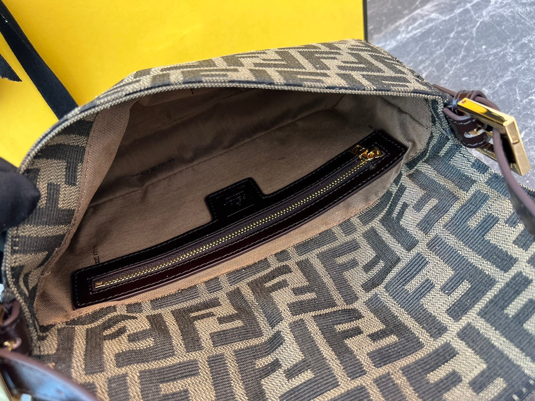 Fendi Baguette Brown Fabric FF Motif Shoulder Bag