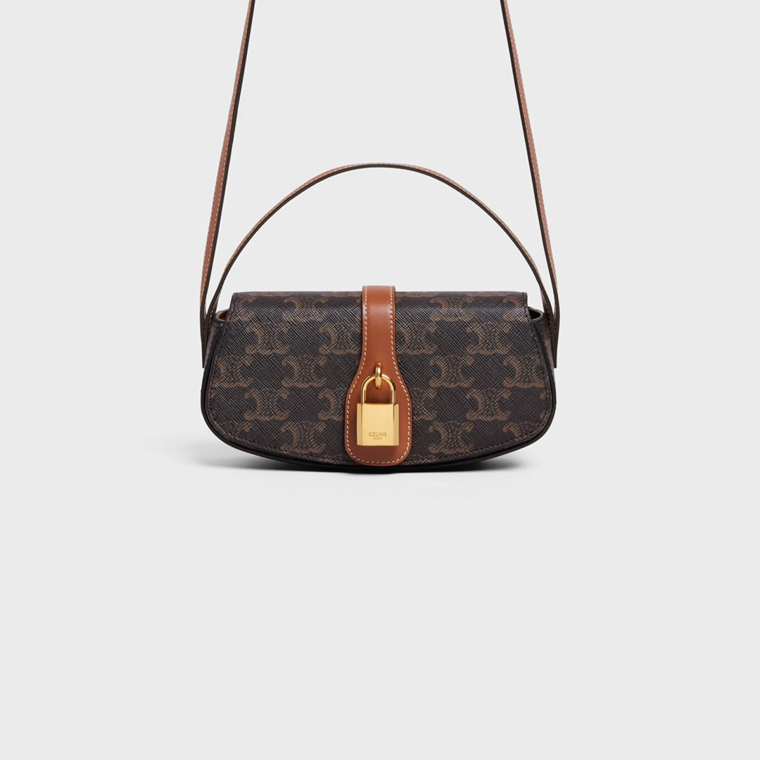 Celine Small Tabou Bag in Triomphe Canvas and Calfskin - Tan