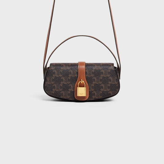 Celine Small Tabou Bag in Triomphe Canvas and Calfskin - Tan