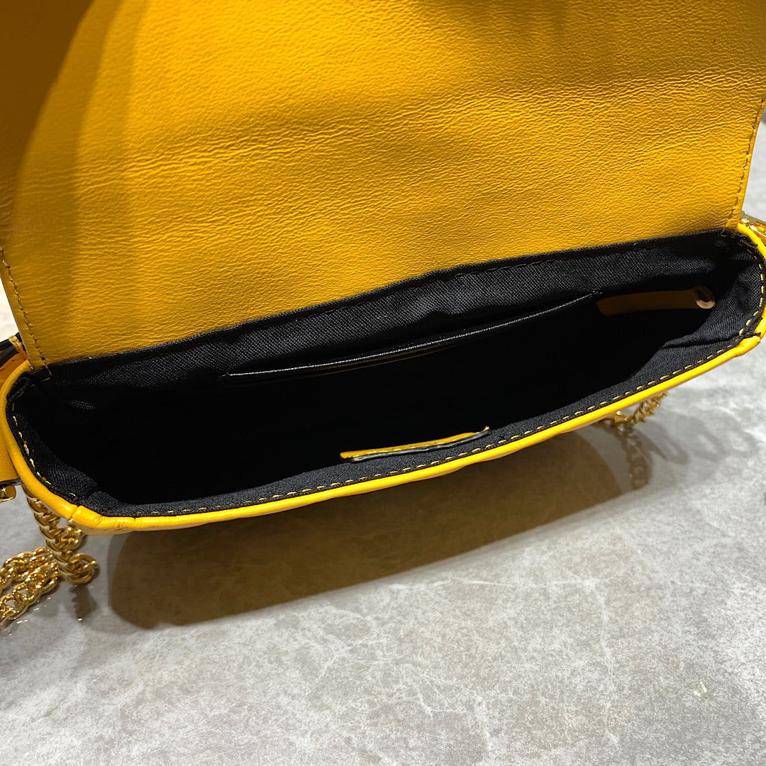 Fendi Baguette Yellow Embossed FF Logo Leather Shoulder Bag with Gold Hardware