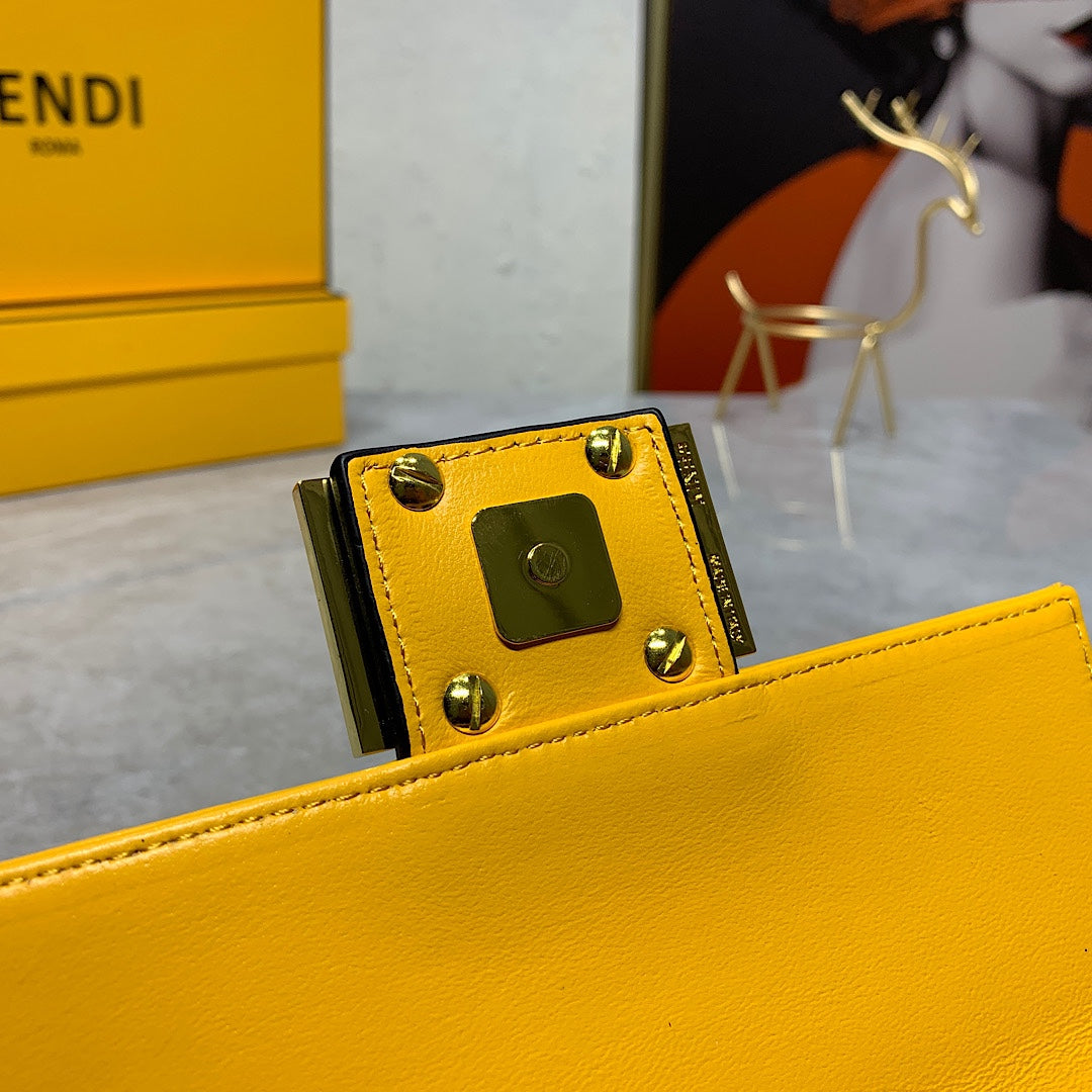 Fendi Yellow Embossed Leather Baguette Shoulder Bag with Gold-Tone Hardware