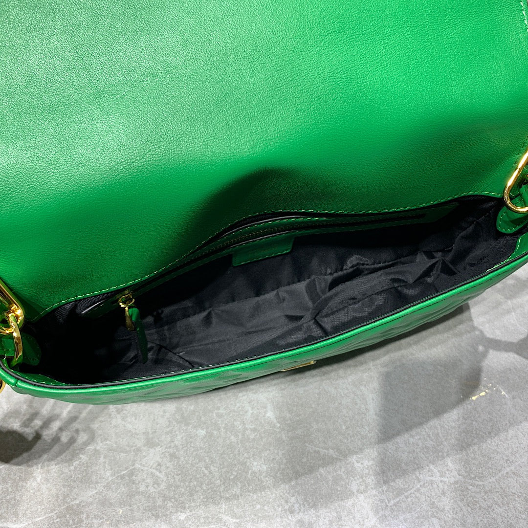 Fendi Baguette Green FF Embossed Leather Shoulder Bag