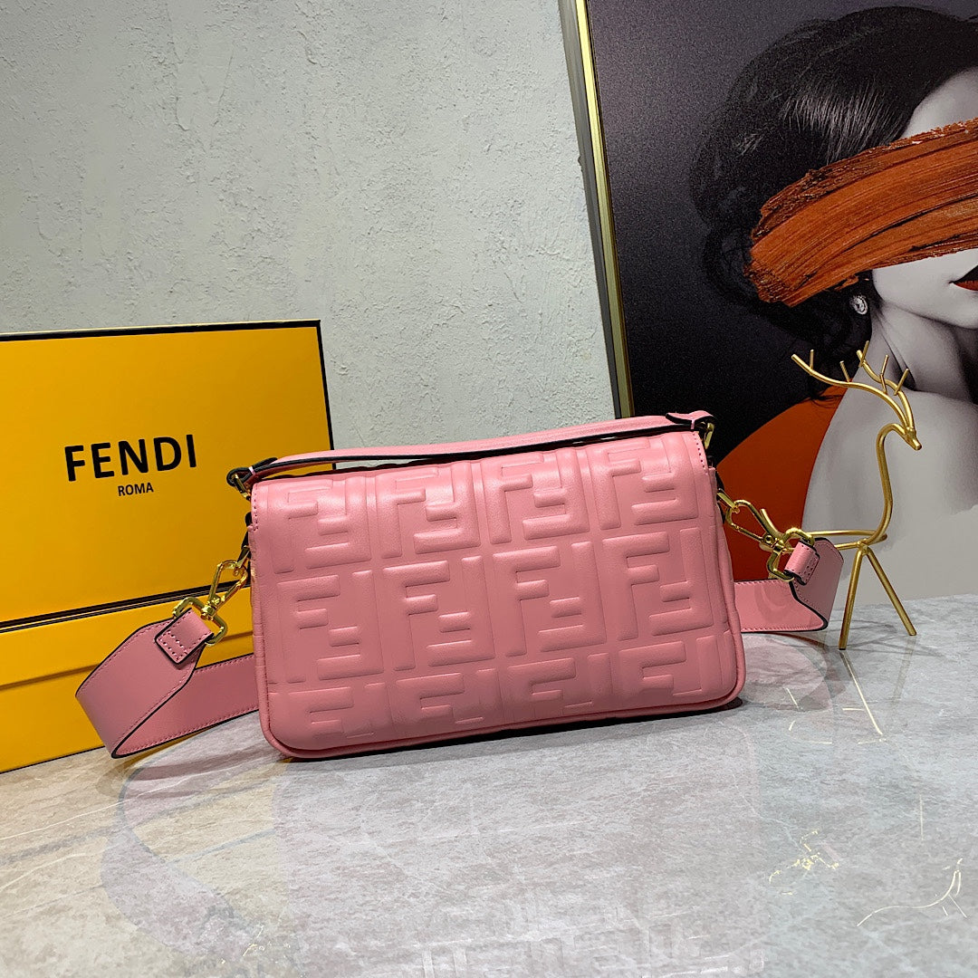 Fendi Baguette Bag FF Embossed Pink Nappa Leather with Gold-Tone Hardware