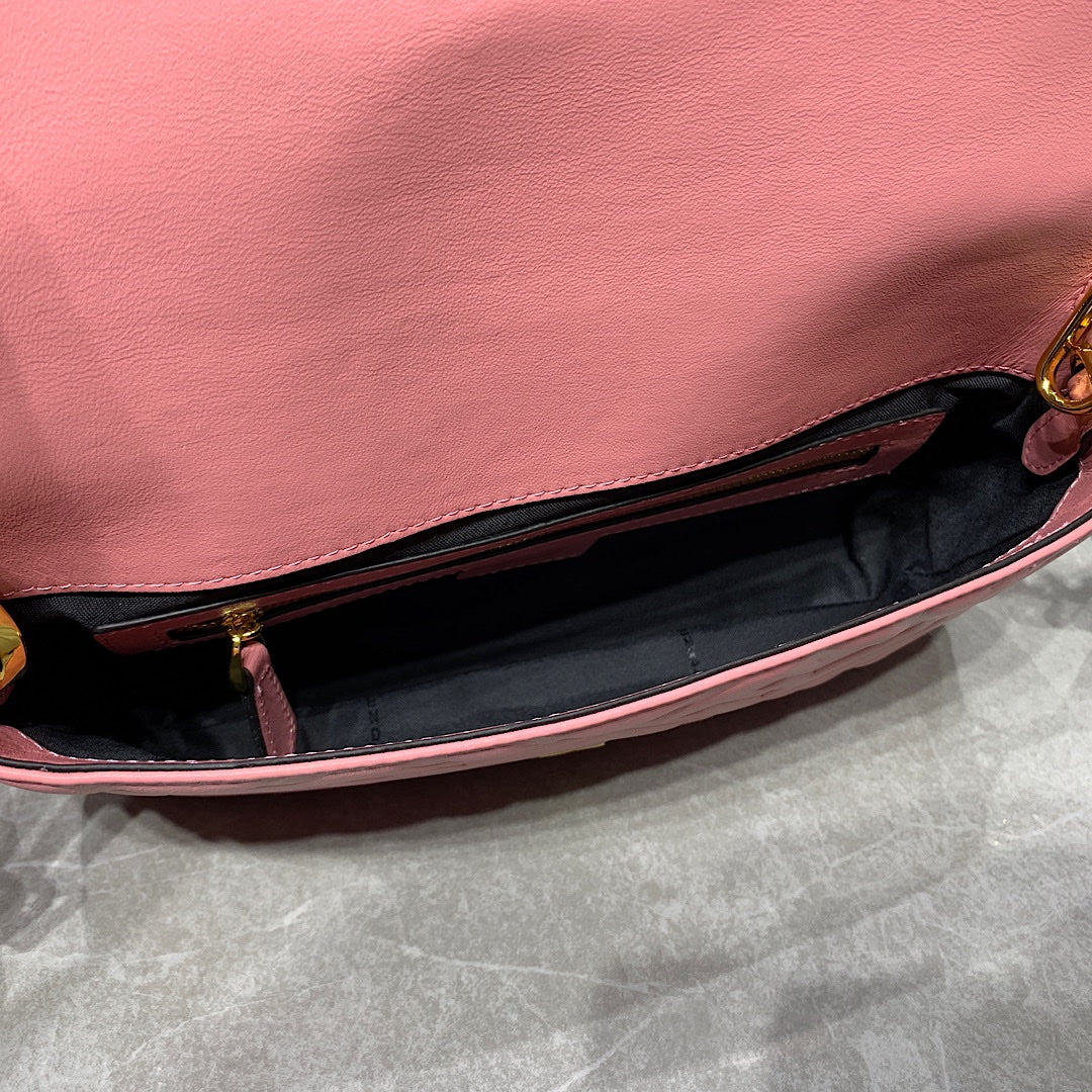 Fendi Baguette Bag FF Embossed Pink Nappa Leather with Gold-Tone Hardware