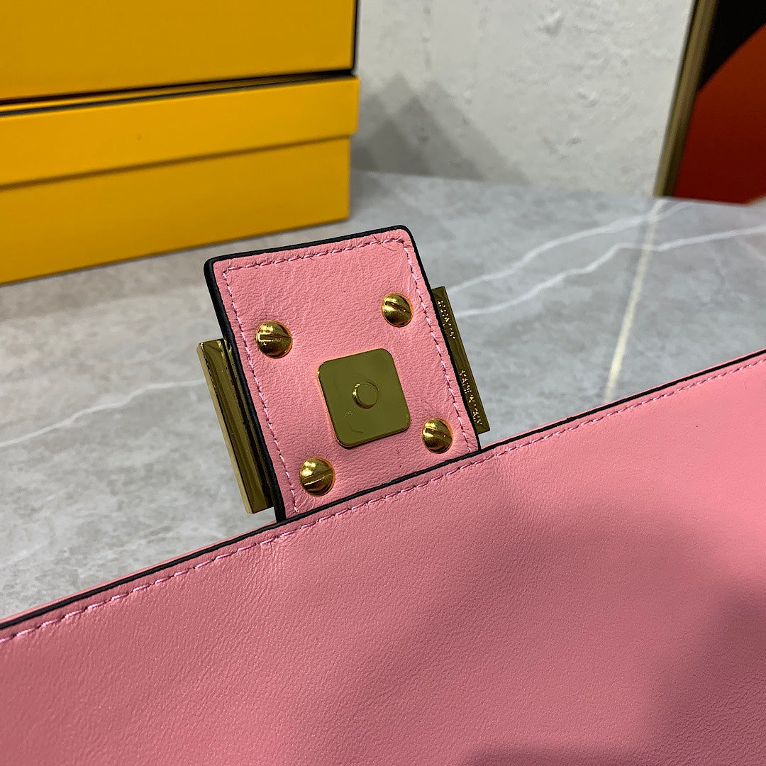 Fendi Baguette Bag FF Embossed Pink Nappa Leather with Gold-Tone Hardware