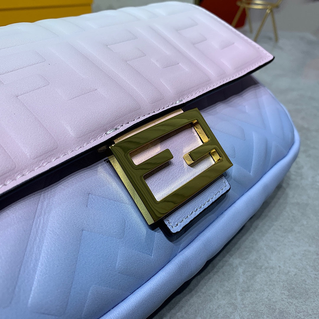 Fendi Baguette Pastel Gradient Embossed Leather Shoulder Bag - Pink White Blue