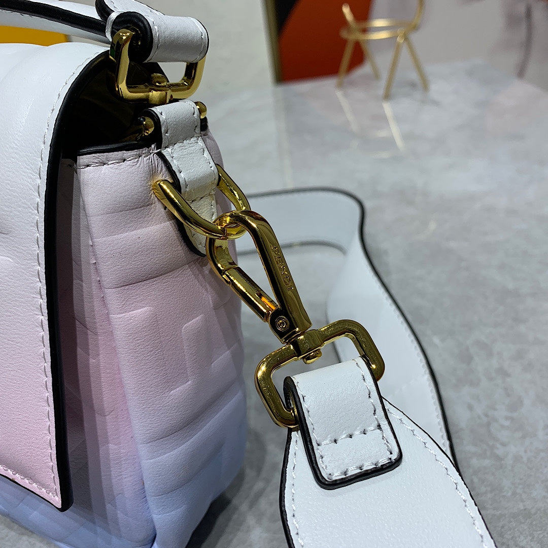 Fendi Baguette Pastel Gradient Embossed Leather Shoulder Bag - Pink White Blue