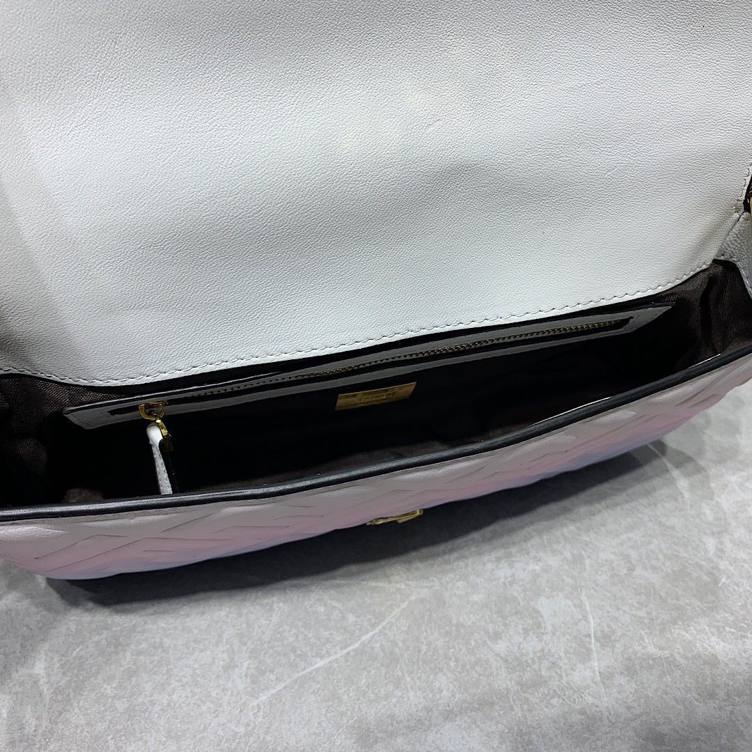 Fendi Baguette Pastel Gradient Embossed Leather Shoulder Bag - Pink White Blue