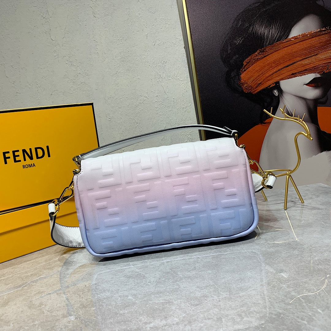 Fendi Baguette Pastel Gradient Embossed Leather Shoulder Bag - Pink White Blue
