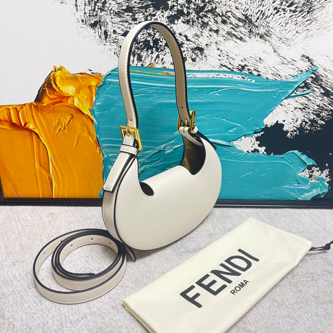 Women's Mini Crescent Leather Shoulder Bag with Iconic Metal Logo - Luxury Style