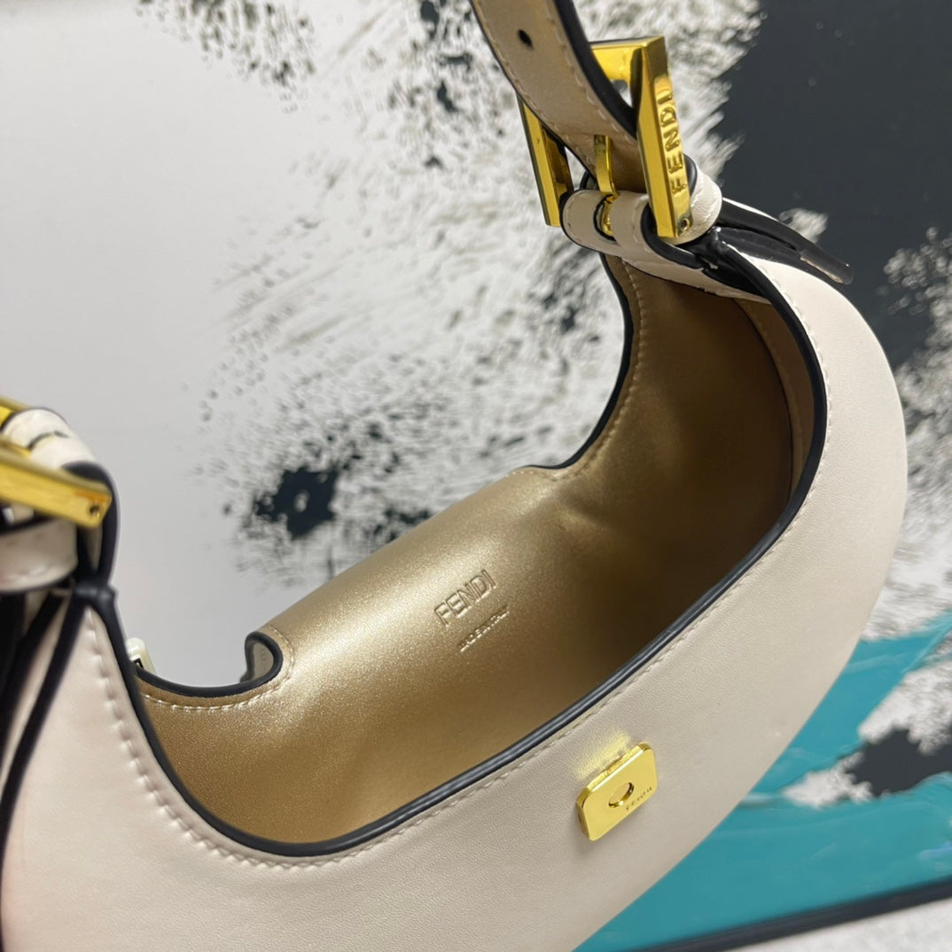 Small Crescent Hobo Bag with Gold-Tone Logo Buckle - Leather Designer Style Shoulder Bag