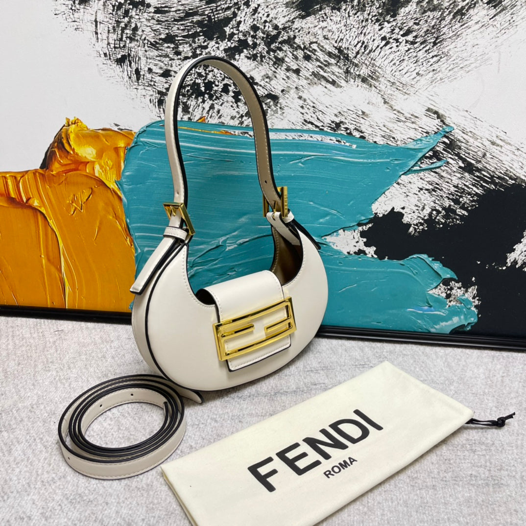 Women's Mini Crescent Leather Shoulder Bag with Iconic Metal Logo - Luxury Style