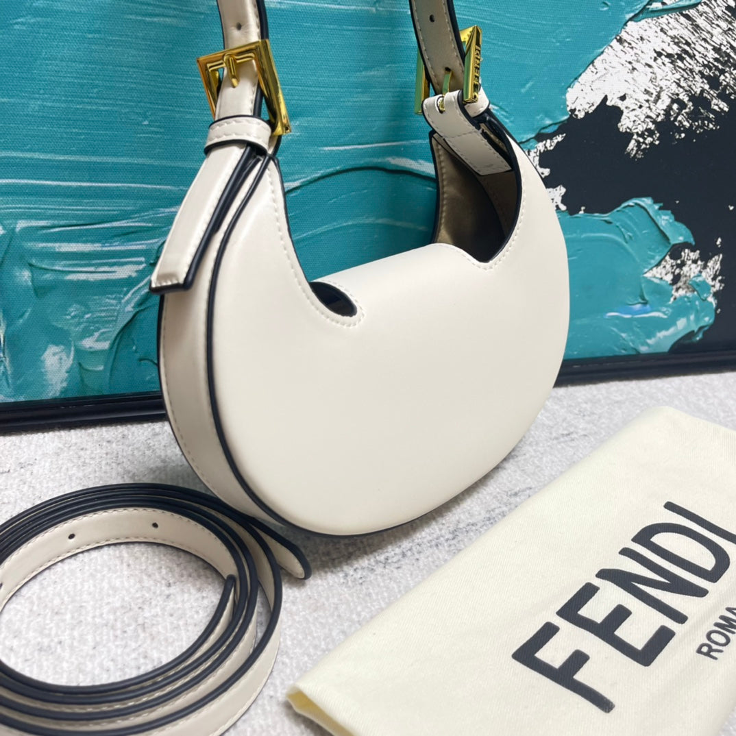 Small Crescent Hobo Bag with Gold-Tone Logo Buckle - Leather Designer Style Shoulder Bag
