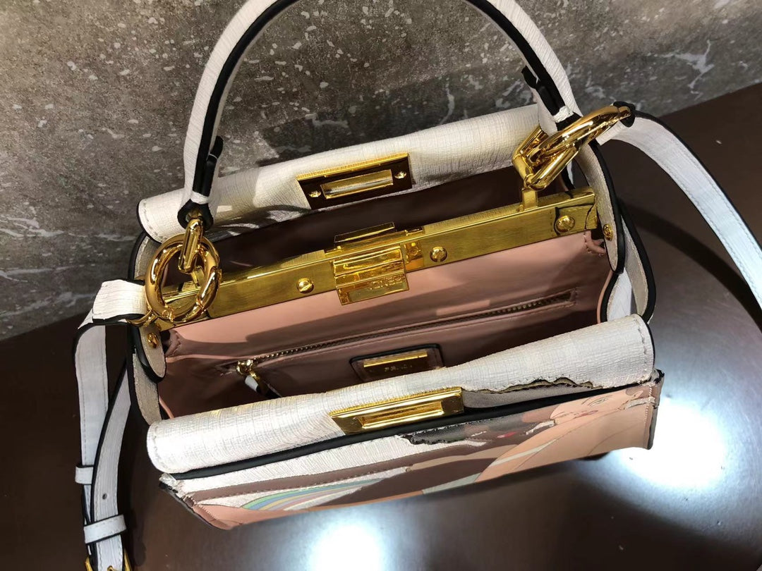 Fendi Peekaboo ISeeU Small Graphic Print Leather Handbag