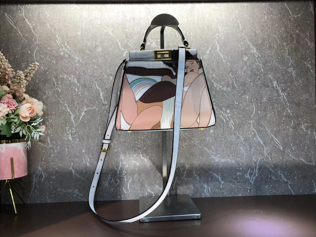 Fendi Peekaboo ISeeU Small Graphic Print Leather Handbag