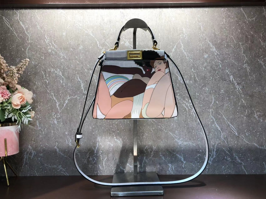 Fendi Peekaboo ISeeU Small Graphic Print Leather Handbag
