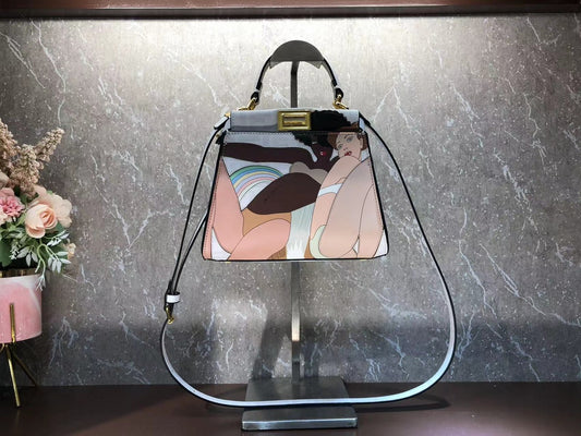 Fendi Peekaboo ISeeU Small Graphic Print Leather Handbag