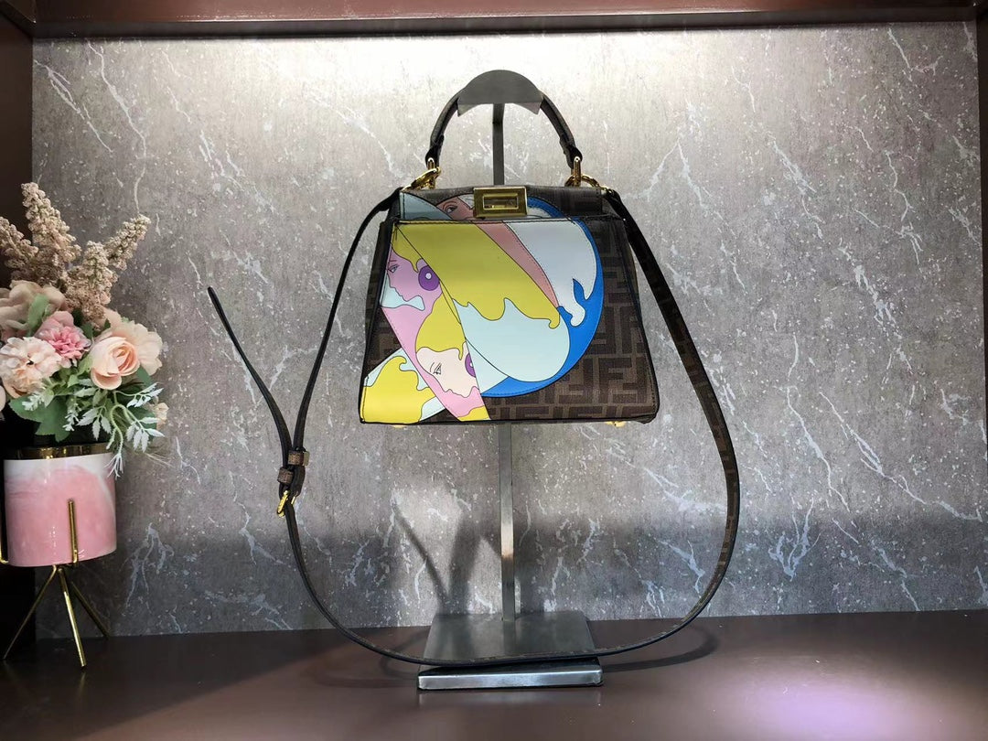Fendi Peekaboo ISeeU Small Multicolor FF Canvas Top Handle Bag