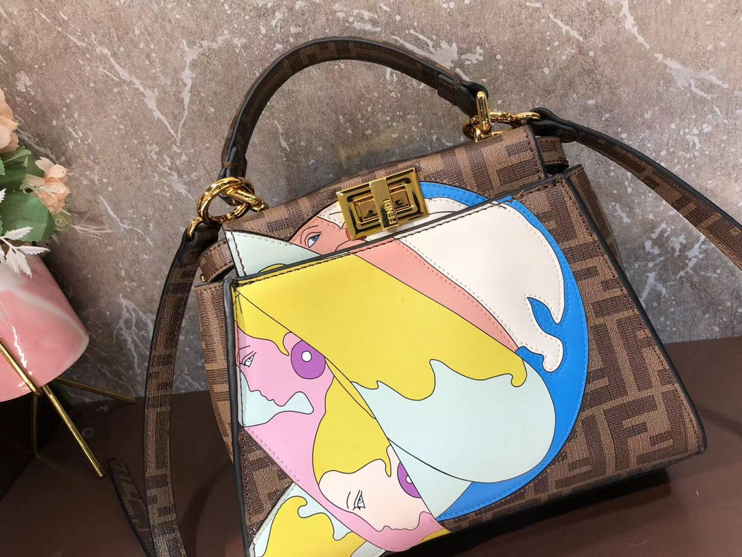 Fendi Peekaboo ISeeU Small Multicolor FF Canvas Top Handle Bag