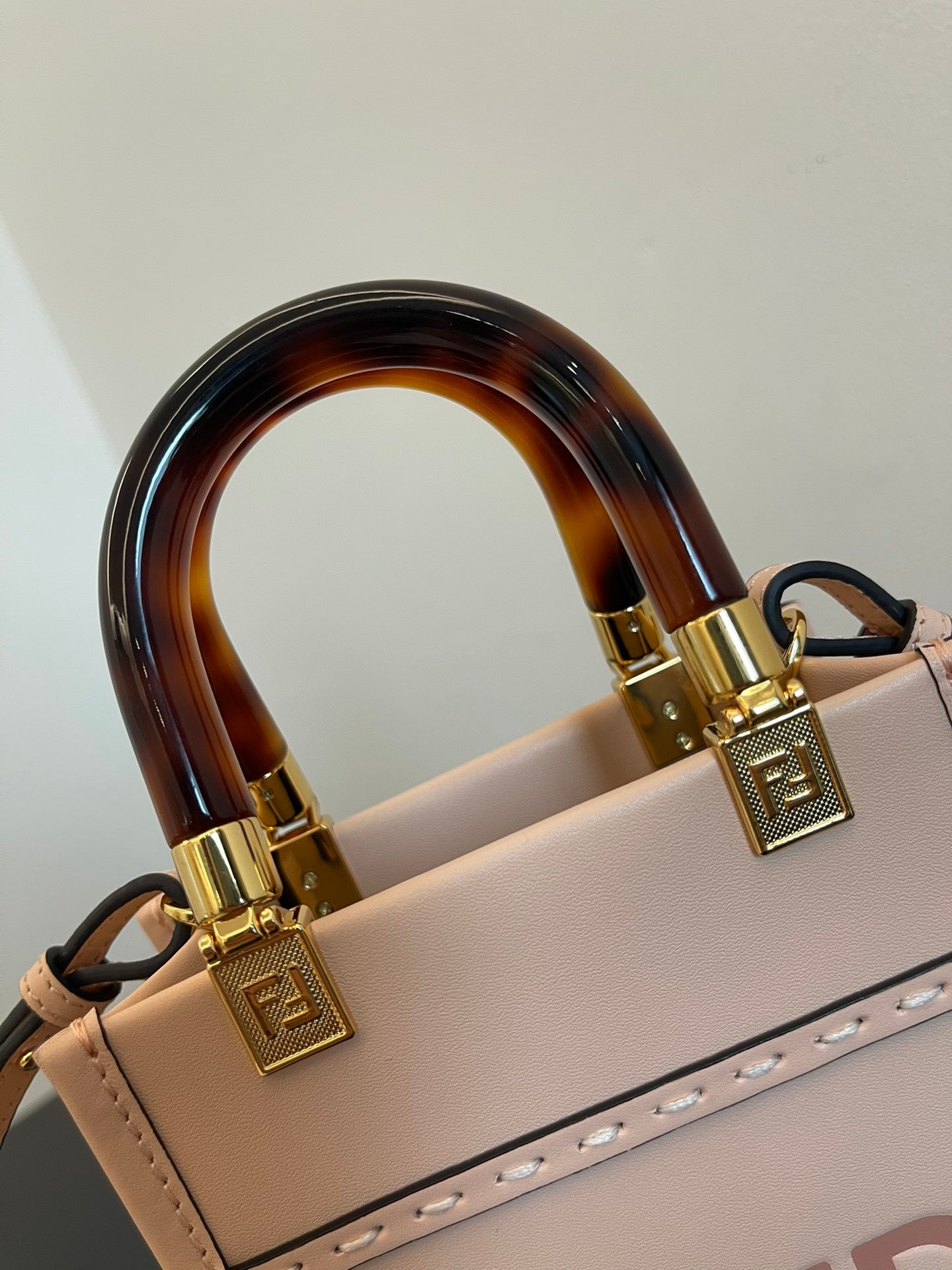 Fendi Mini Sunshine Shopper Bag in Pale Pink Leather with Tortoiseshell Handles