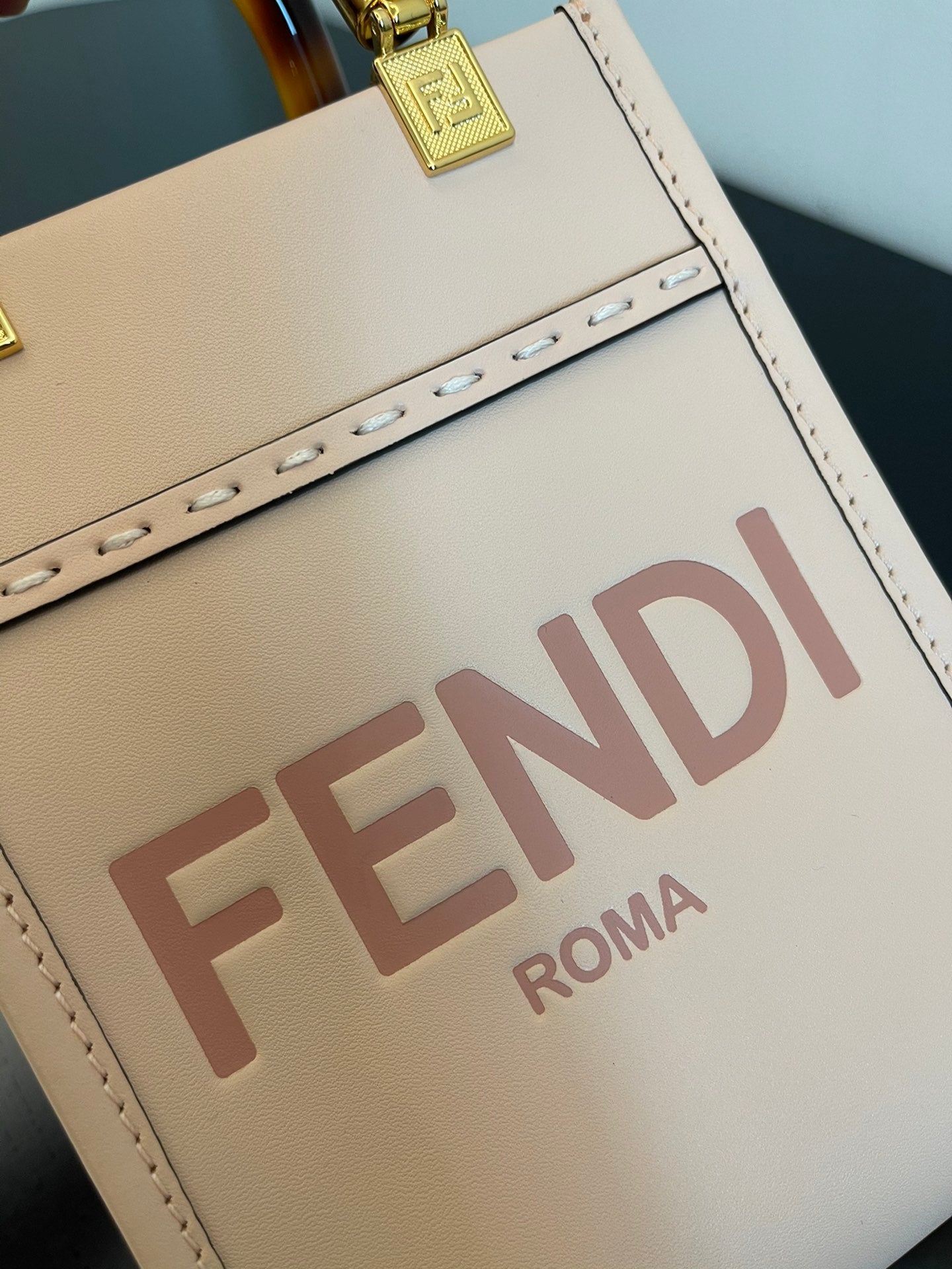 Fendi Mini Sunshine Shopper Bag in Pale Pink Leather with Tortoiseshell Handles