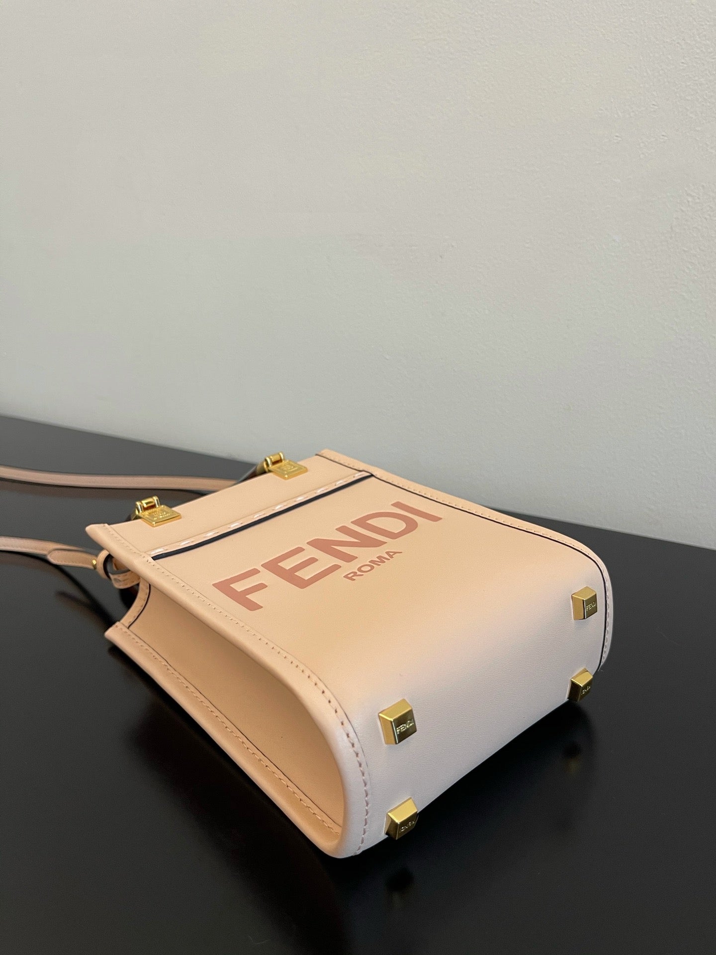 Fendi Mini Sunshine Shopper Bag in Pale Pink Leather with Tortoiseshell Handles