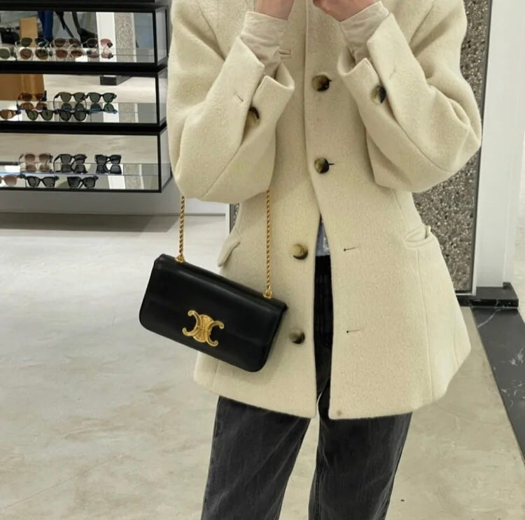 Celine Triomphe Leather Shoulder Bag in Black with Gold Hardware