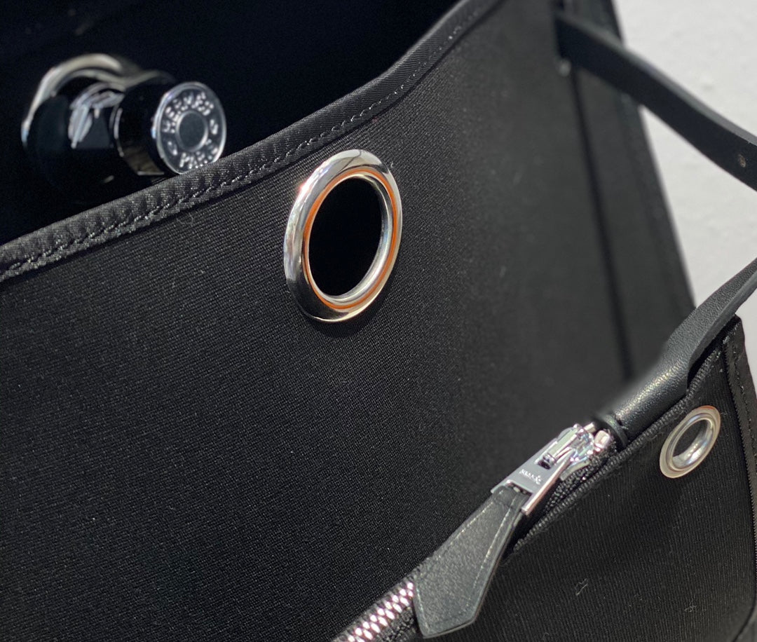 Elegant Black Canvas and Leather Top Handle Shoulder Bag - Classic Minimalist Satchel