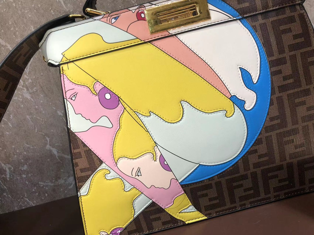 Fendi Peekaboo Iconic Medium Bag with FF Monogram and Graphic Print
