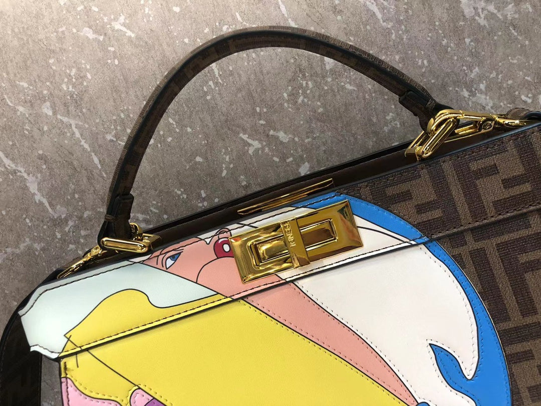Fendi Peekaboo Iconic Medium Bag with FF Monogram and Graphic Print