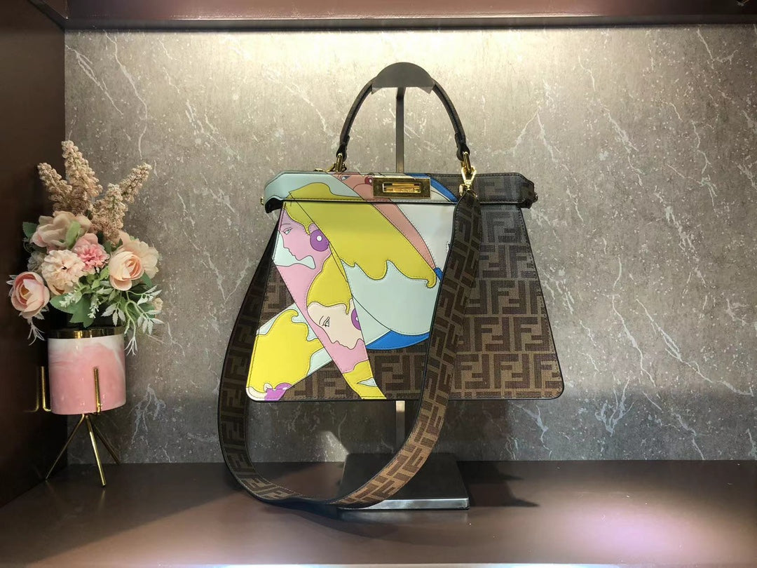 Fendi Peekaboo Iconic Medium Bag with FF Monogram and Graphic Print