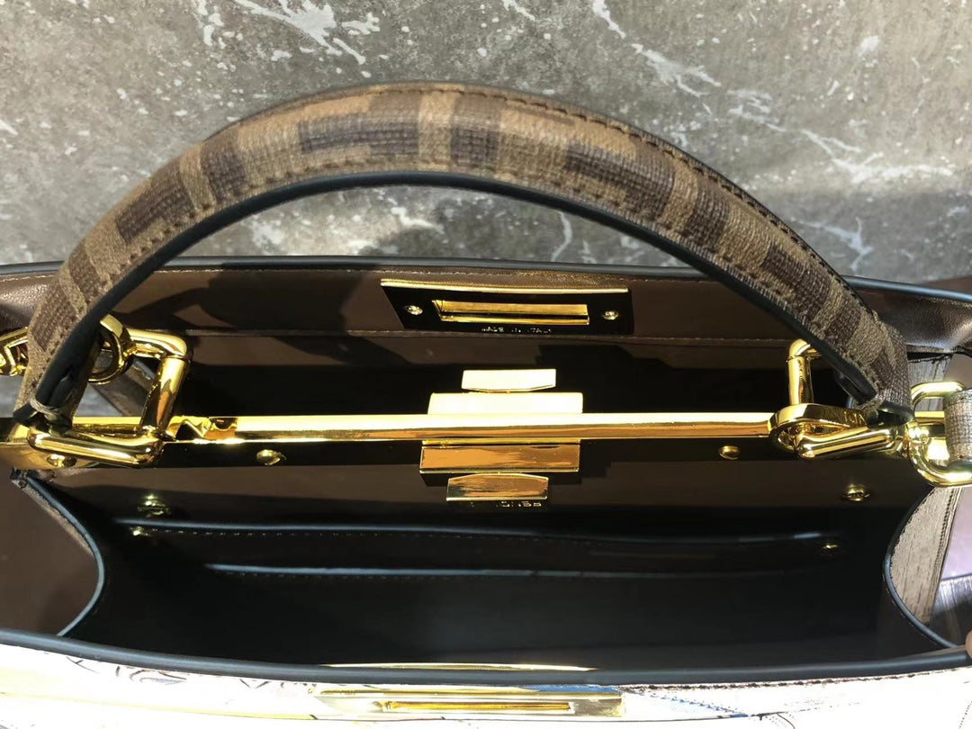 Fendi Peekaboo Iconic Medium Bag with FF Monogram and Graphic Print