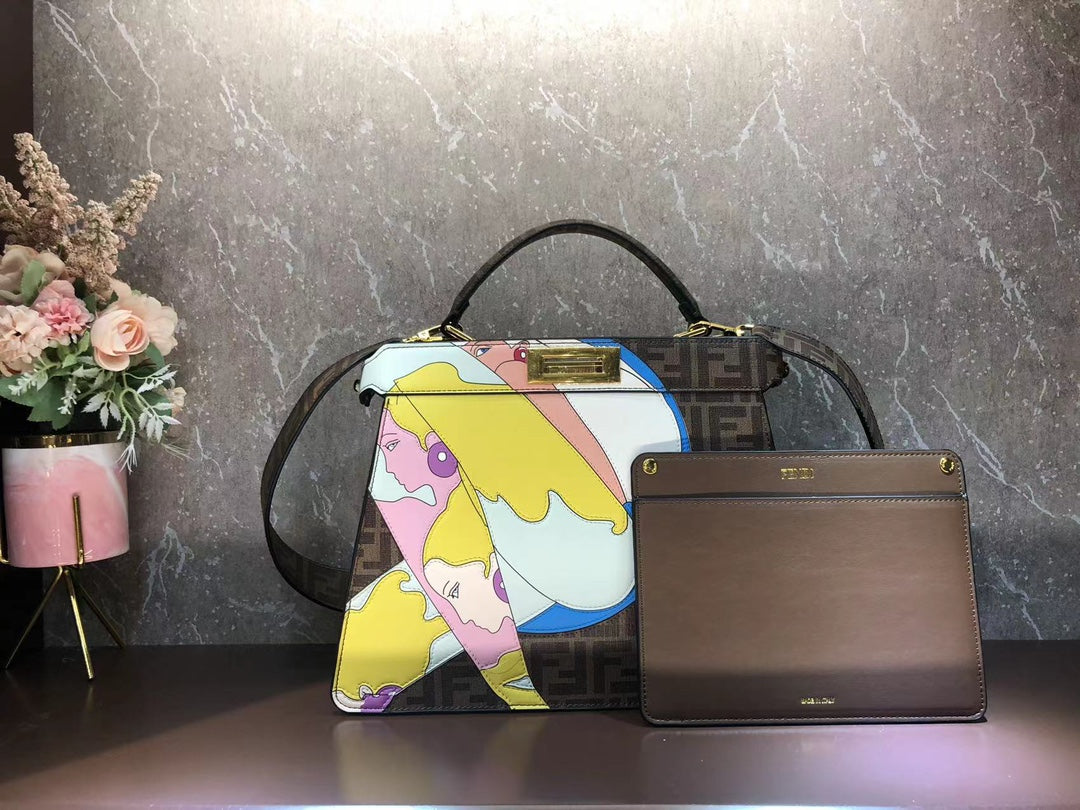 Fendi Peekaboo Iconic Medium Bag with FF Monogram and Graphic Print