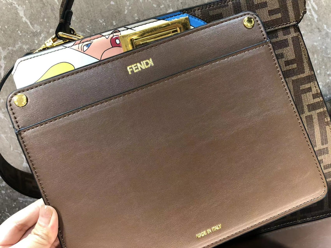Fendi Peekaboo Iconic Medium Bag with FF Monogram and Graphic Print