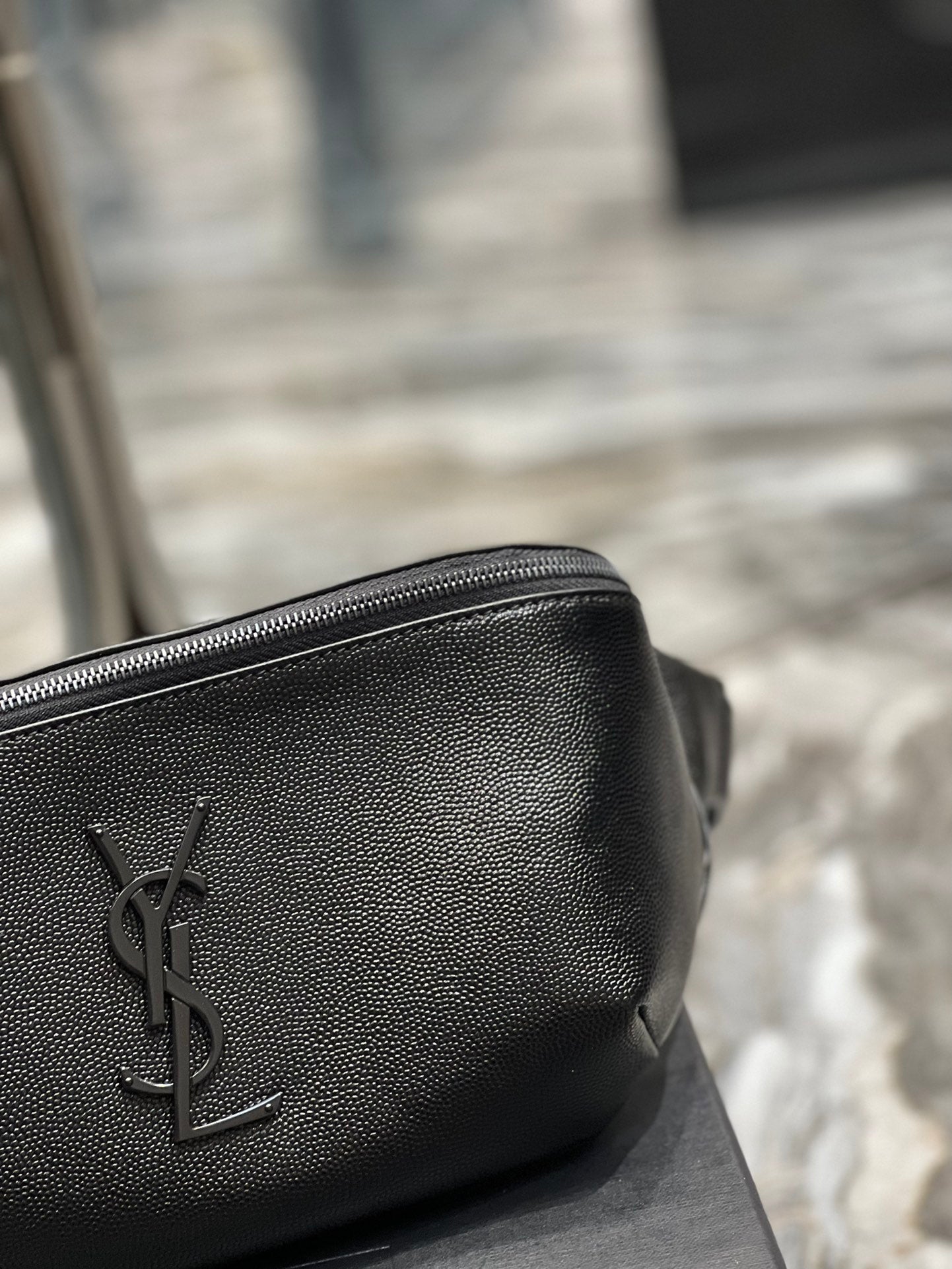 Saint Laurent Cassandre Belt Bag in Black Grain de Poudre Leather