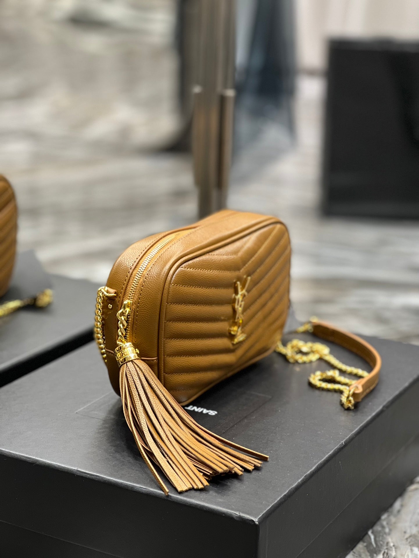 Saint Laurent Lou Camera Bag in Quilted Leather - Tan