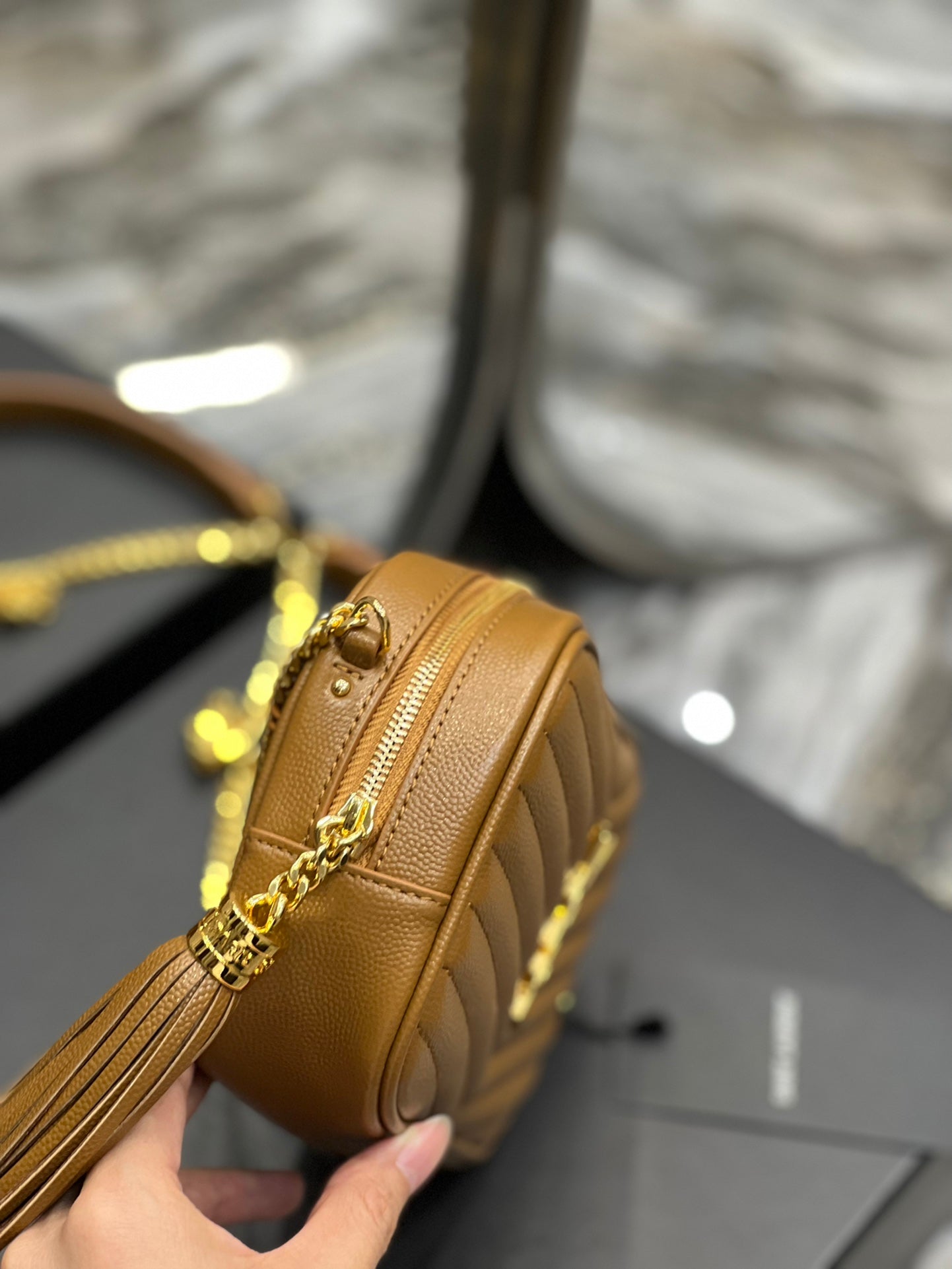 Saint Laurent Lou Camera Bag in Quilted Leather - Tan