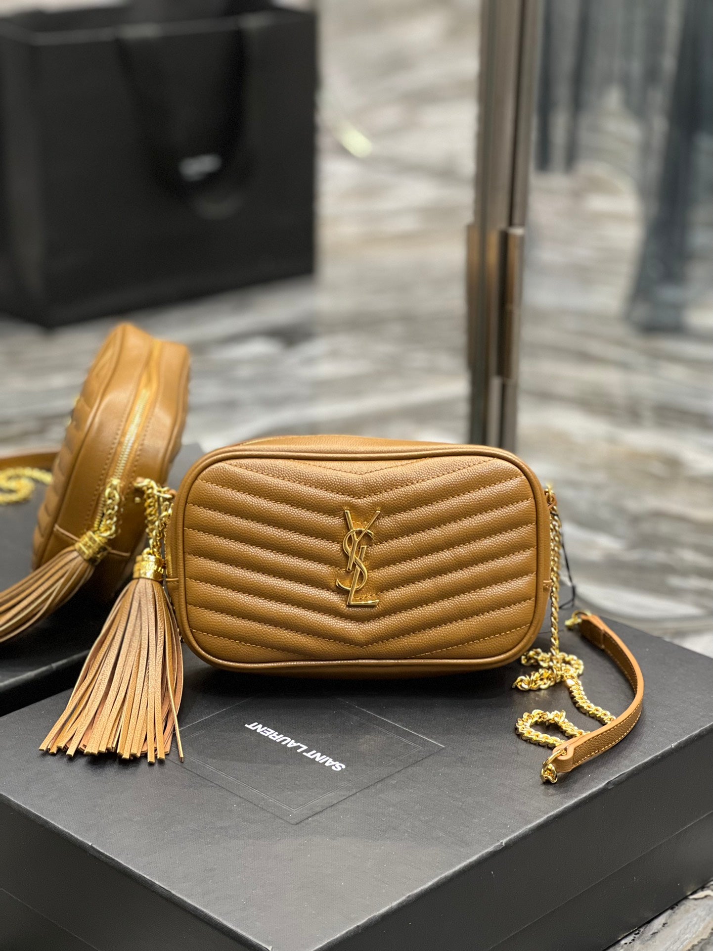 Saint Laurent Lou Camera Bag in Quilted Leather - Tan