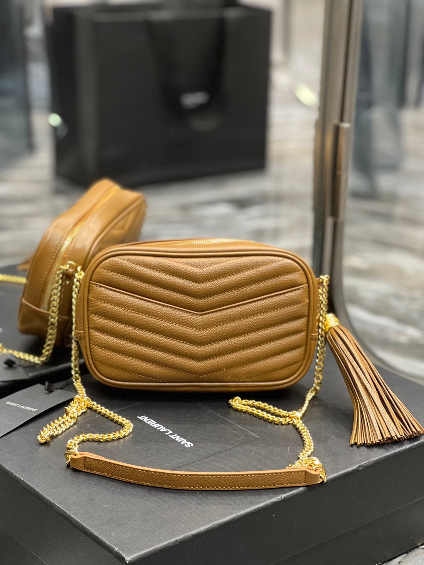 Saint Laurent Lou Camera Bag in Quilted Leather - Tan
