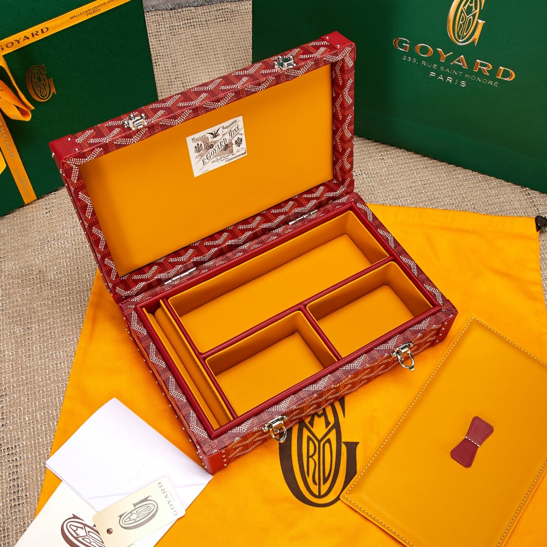 Gogy Luxury Red Monogram Pattern Hard Trunk Jewelry Watch Box
