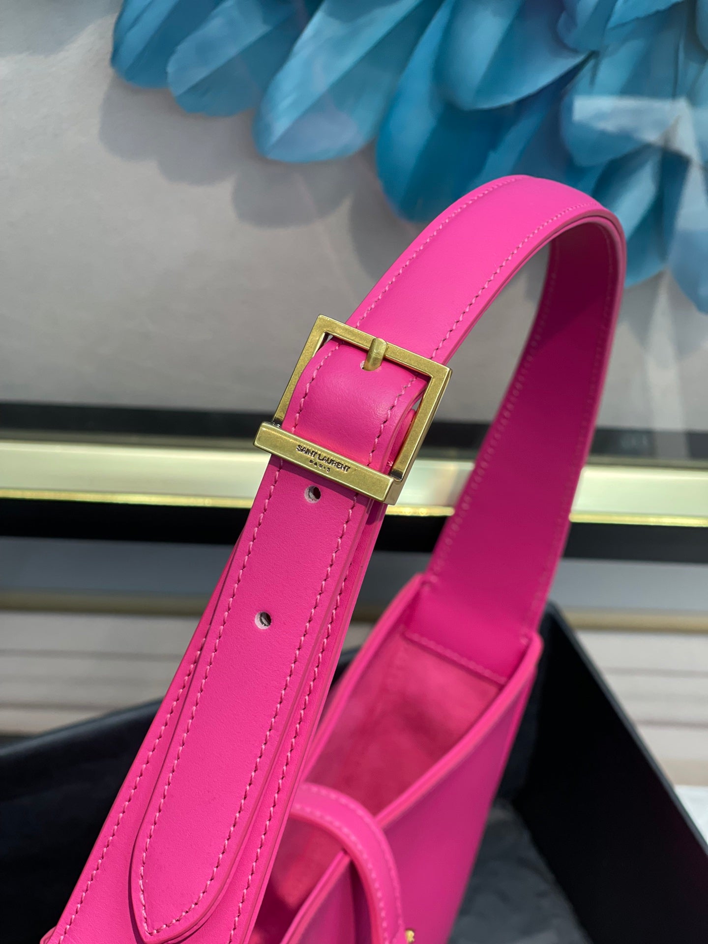 Saint Laurent Le 5 à 7 Leather Hobo Bag - Fuchsia Pink with Gold Hardware