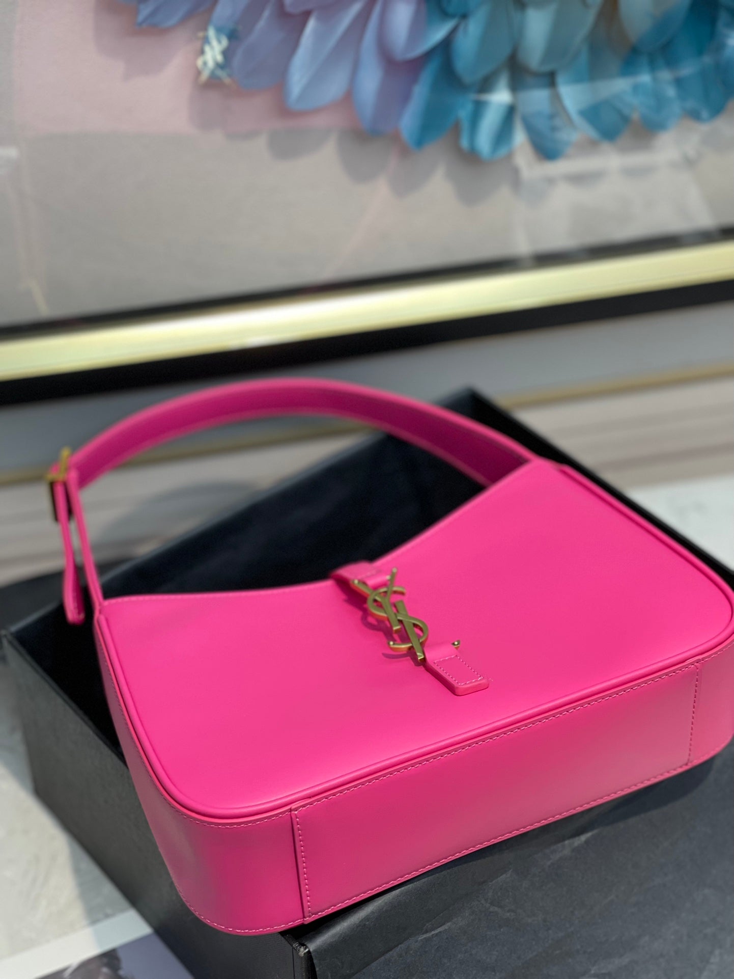 Saint Laurent Le 5 à 7 Leather Hobo Bag - Fuchsia Pink with Gold Hardware