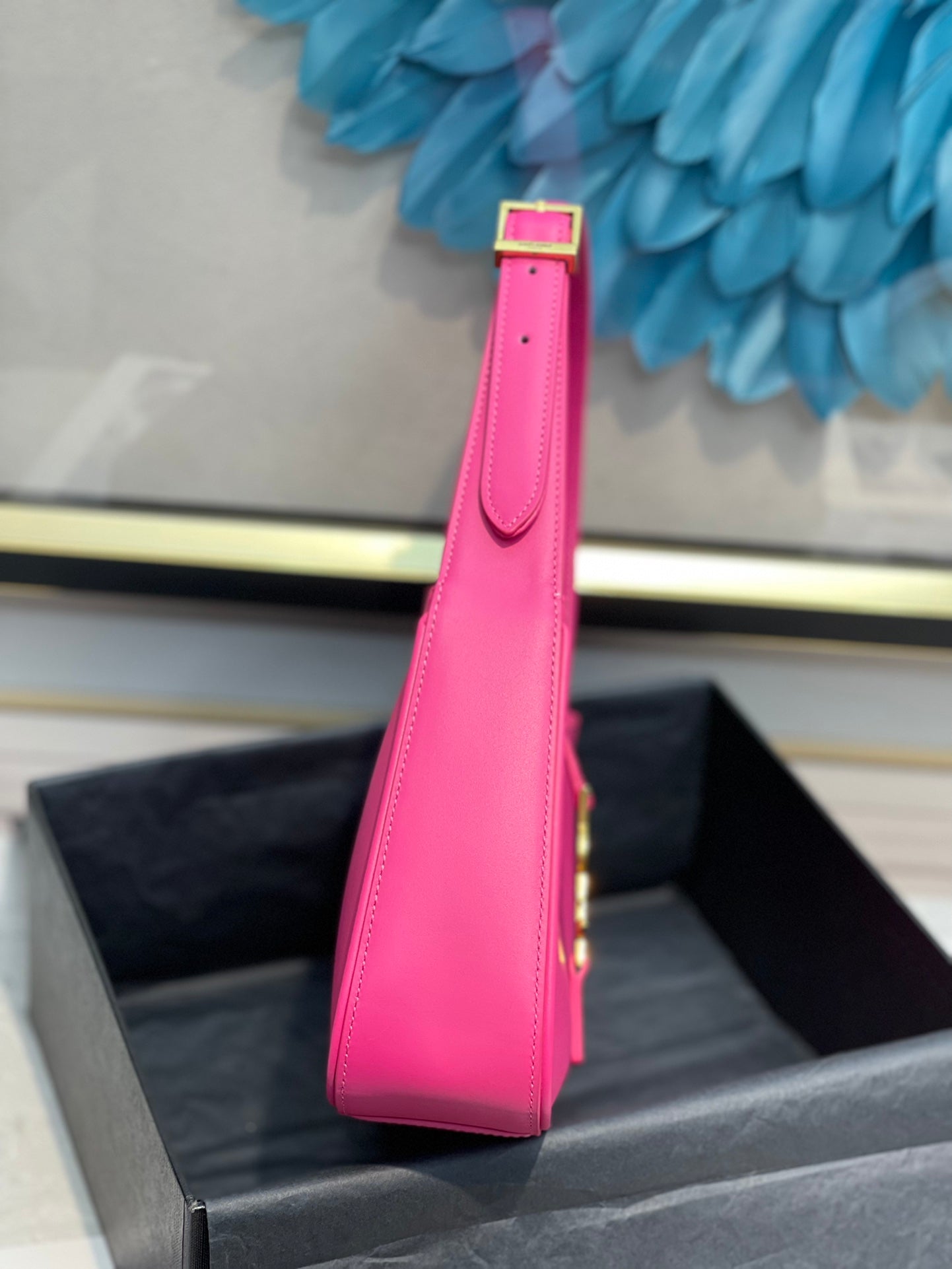 Saint Laurent Le 5 à 7 Leather Hobo Bag - Fuchsia Pink with Gold Hardware