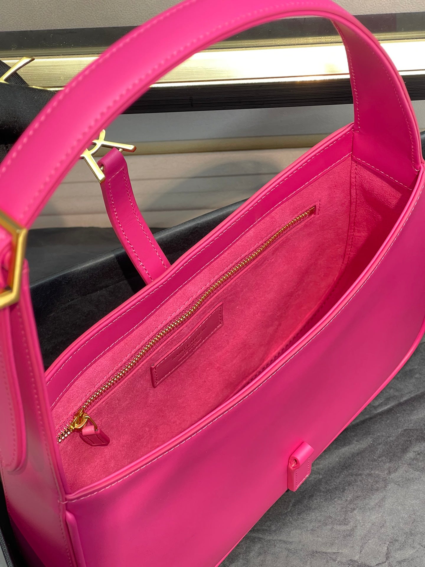 Saint Laurent Le 5 à 7 Leather Hobo Bag - Fuchsia Pink with Gold Hardware