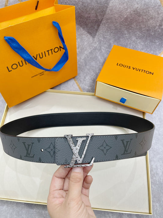 Louis Vuitton LV Initiales 40mm Belt Monogram Eclipse Grey with Silver Crystal Buckle, Includes Box and Bag