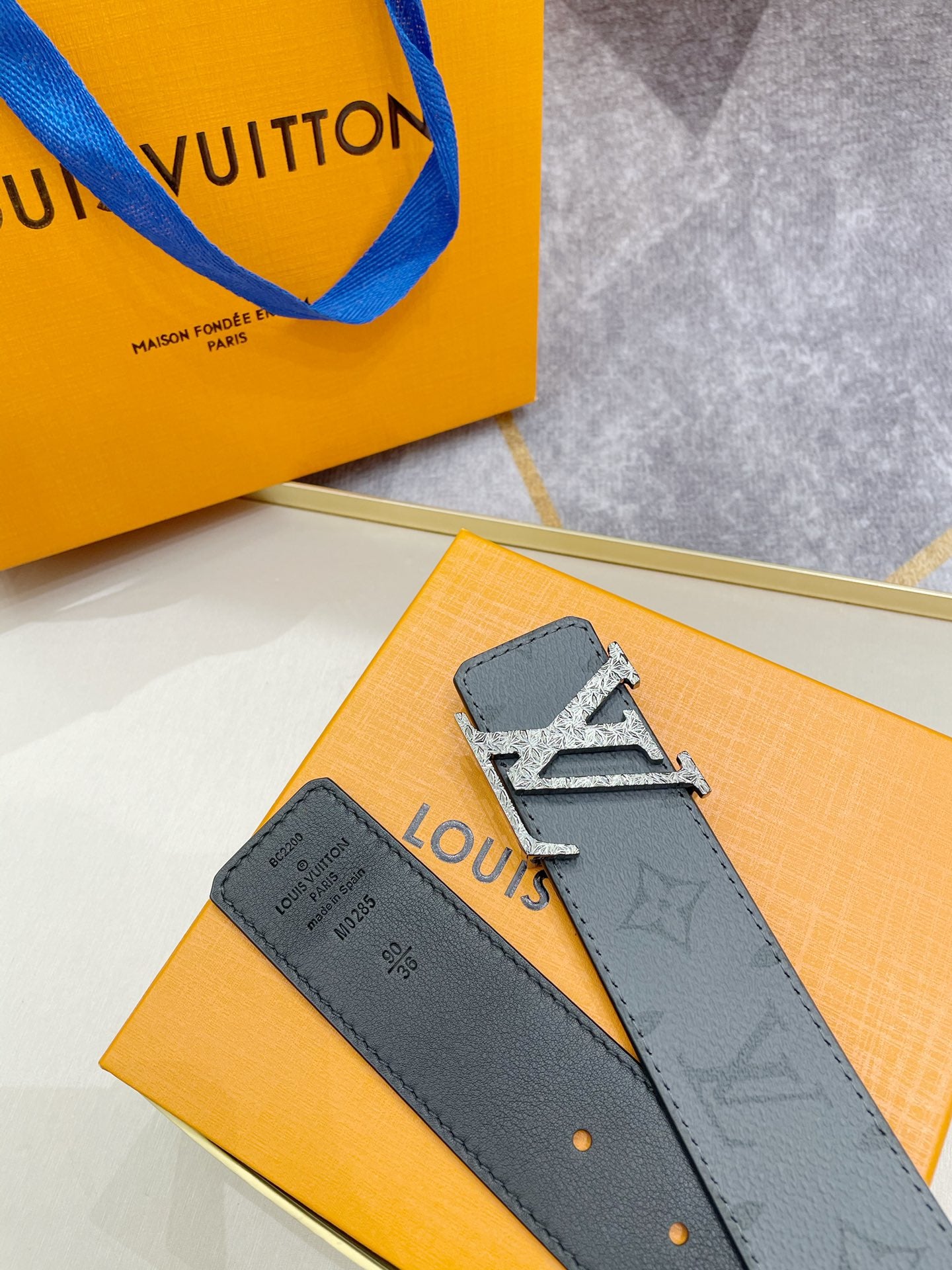 Louis Vuitton LV Initiales 40mm Belt Monogram Eclipse Grey with Silver Crystal Buckle, Includes Box and Bag